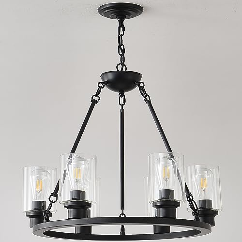 6 Light Black Wagon Wheel Chandelier