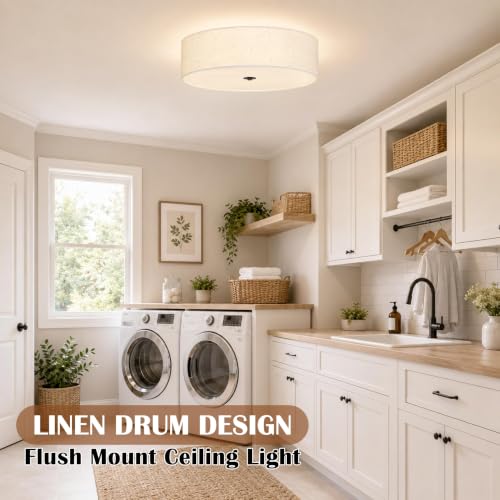 20" Modern Fabric Ceiling Light Black Classic Drum Light Fixture 5