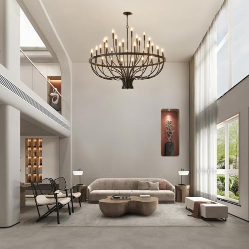 33 Light Candle Chandelier 48" Large Black Modern Foyer Chandelier