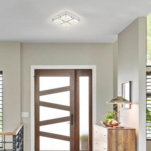 LED Ceiling Light Square Crystal Flush Mount Ceiling Light Chrome Dimmable
