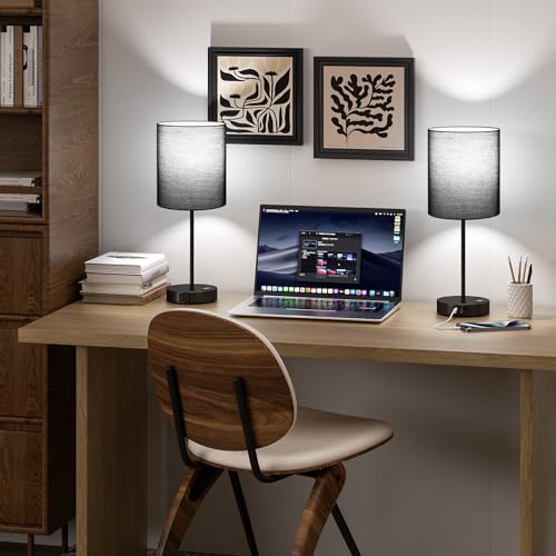 17.6" Black Touch Lamps for Bedroom Set of 2 (2 Count)