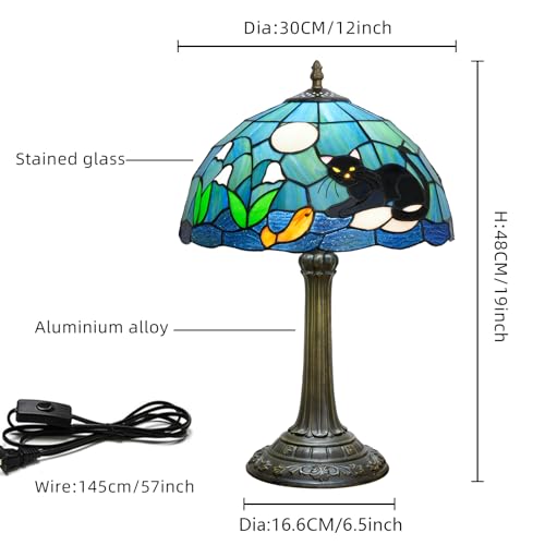 Tiffany Style Stained Glass Table Lamp Black Cat Table Lamp Bedroom Bedside Lamp Living Room Dining Room Office Decoration Desk Lamp Home Decoration Creative Gift Scene Props