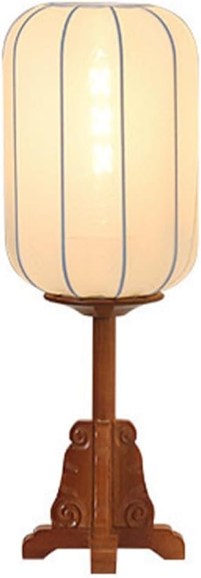 Wood Table Lamp Chinese Style Lantern Desk Light with Fabric Shade Japanese Lamp Lantern Wooden Standing Lights for Nightstand, Dresser, Living Room, Restaurant, Office