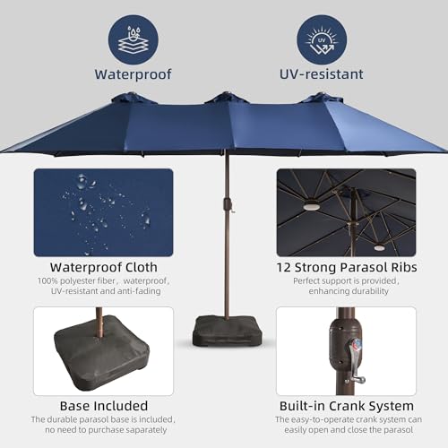 15 ft Large Patio Umbrella with Color Changing Lights