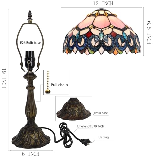 Tiffany Table Lamp Stained Glass Bedside Reading Light W12H19 inch