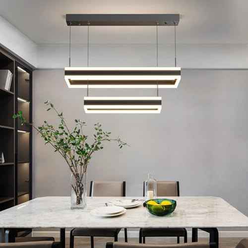 Modern LED Chandelier, 2-Light Ceiling Chandelier Pro for Dining Room Light Fixtures Hanging Color Temperature and Height Adjustable Chandeliers for Living Room, Bedroom, Kitchen (15.7+23.6 Inches)