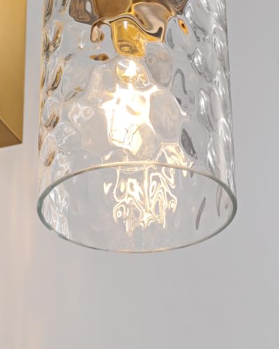 Hammered Glass Wireless Battery Operated Wall Sconces Set of Two Gold