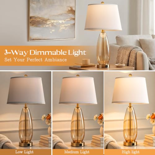 27" Glass Table Lamps for Living Room (Gradient Brown)