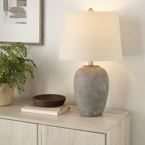 Home 23" Greyish Brown Earth Tone Rustic Farmhouse Ceramic Table Lamp for Bedroom
