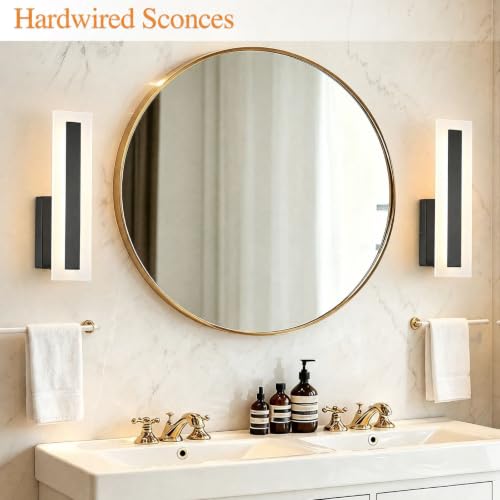 Hardwired Wall Sconces Set of 2 Dimmable Black LED Wall Light