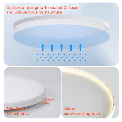 18 Inch Dimmable Flush Mount Ceiling Light with Remote