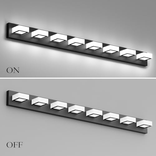 52inch Black Vanity Lights Fixtures 8 Lights LED Modern LED Acrylic Matte Black Vanity Lights Modern Black Bathroom Wall Lighting Over Mirror