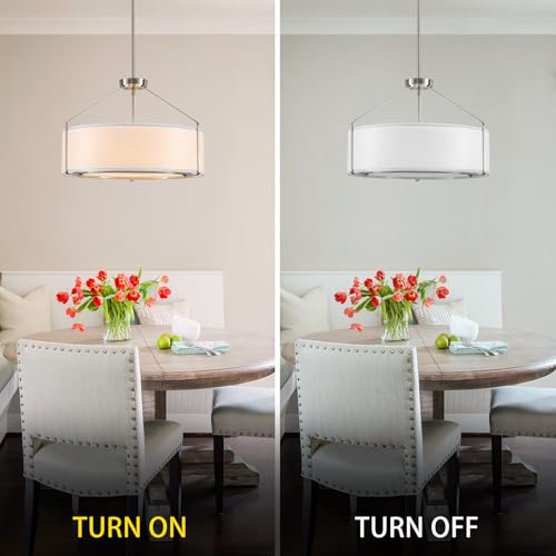 20Inches White Drum Chandelier Large Pendant Lights for Dining Room