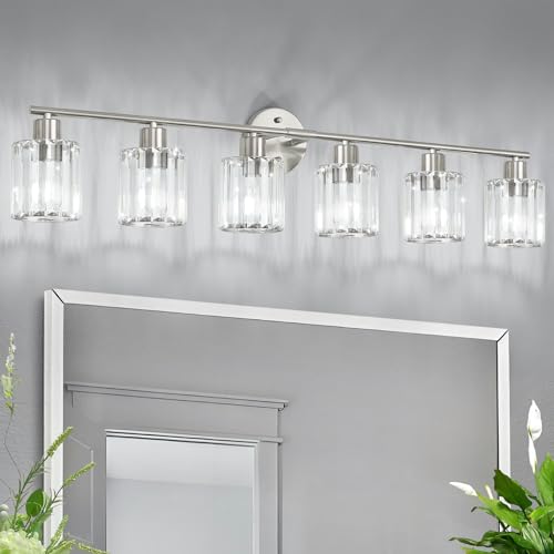 Modern Brushed Nickel Crystal Bathroom Light Fixtures