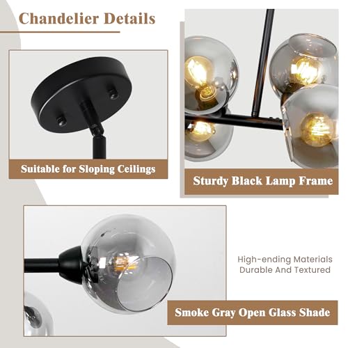 50'' Linear Chandeliers for Dining Room 8 Lights Globe Glass Chandelier