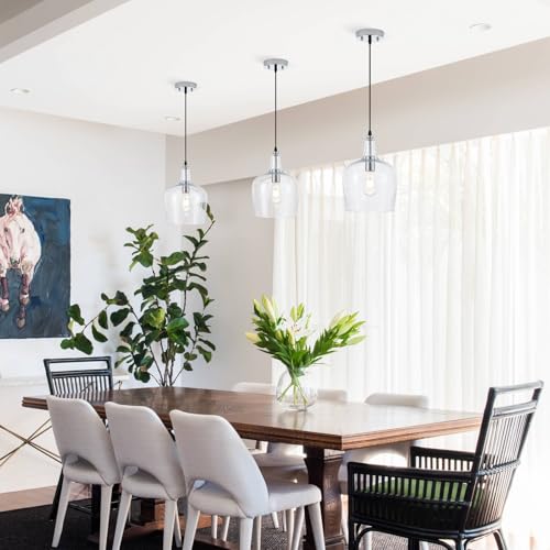 10”Chrome Hammered Glass Pendant Light Modern 1 Light Single Dome Pendent Lighting Fixtures for Kitchen Island Dining Room Hallway