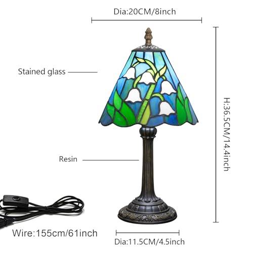 Tiffany Style Stained Glass Table Lamp Lily of The Valley Small Table Lamp Bedroom Bedside Lamp Living Room Dining Room Office Decoration Desk Lamp Home Decoration Creative Gift Scene Props
