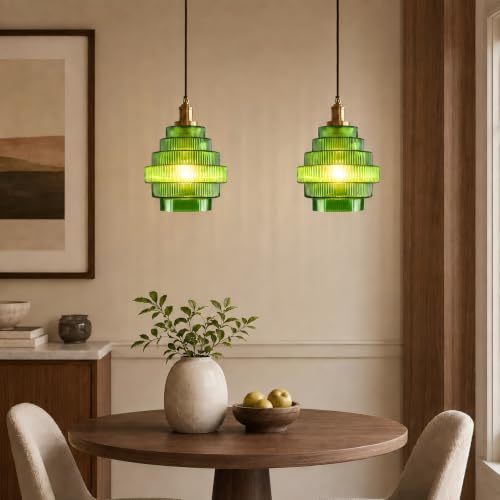 Green Stripes Glass Lamp Shades Set of 2 (2 Count)
