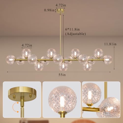 Gold Chandelier Sputnik Linear Chandelier for Dining Room Mid Century Light