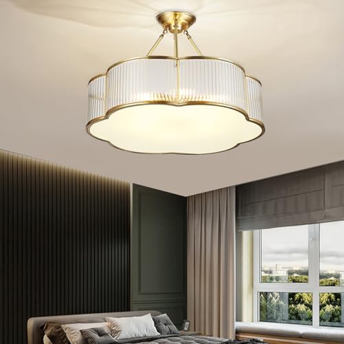 24 in Large Semi Flush Brass Chandelier for Living Room Bedroom