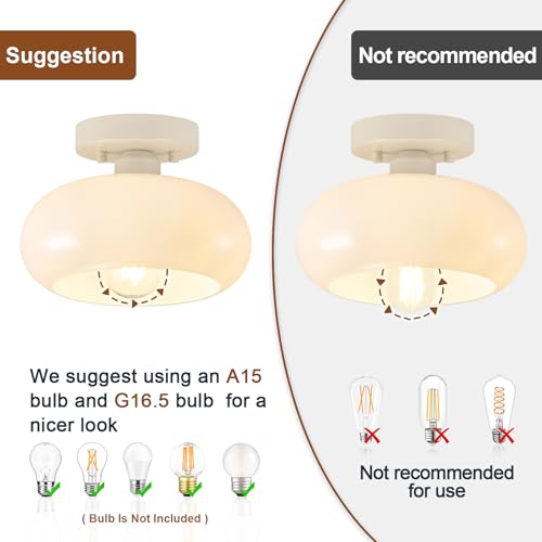 Mid Century Modern Cream White Semi Flush Ceiling Light 8.66 Inch