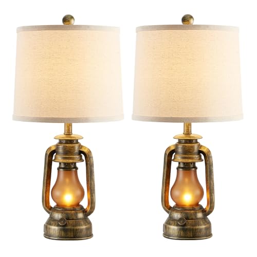 Set of 2 Farmhouse Lantern Table Lamps for Living Room with 2 USB Charging Ports (2 Count)