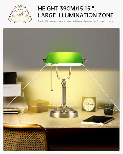 Green Stepless Dimmable Glass Bankers Desk Lamp