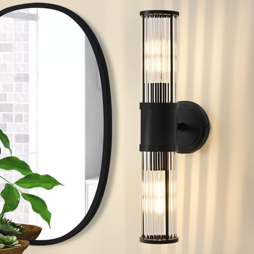 Hardwired Black Bathroom Vanity Light Glass Rod Wall Sconce