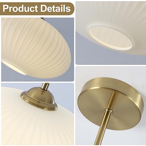 Ribbed Milk Glass Flush Mount Ceiling Light Mid Century Modern Entry Light Fixture White Semi Flush Mount Lights Gold Globe Hallway Ceiling Light (2 Count)