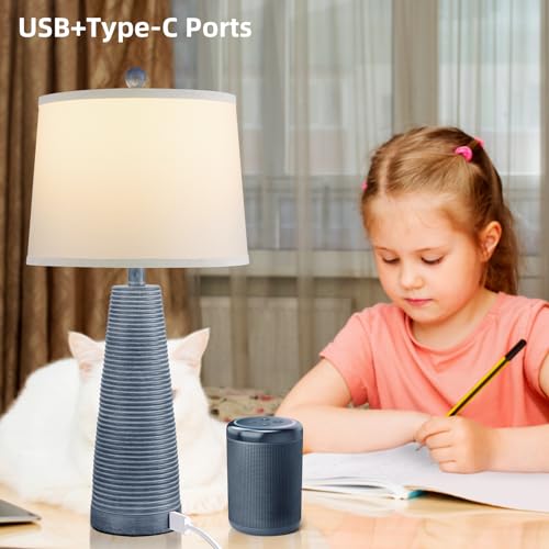 Nightstand Lamp Bedside Lamps Set of 2 Vintage Rustic Farmhouse Table Lamp 3 Way Dimmable Horizontal Stripe Light (2 Count)