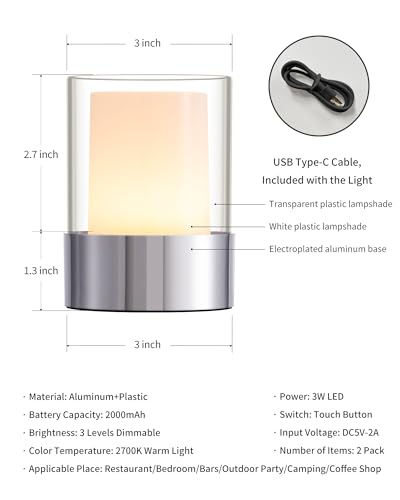 4" Chrome Cordless Table Lamp 2 Pack (2 Count)