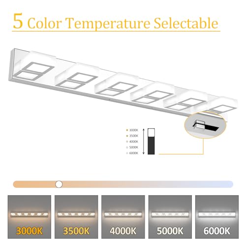 Modern Chrome Bathroom Vanity Lights 5 Color Temperature Dimmable Acrylic Modern LED Bathroom Vanity Lighting Fixtures Chrome 40.4inch