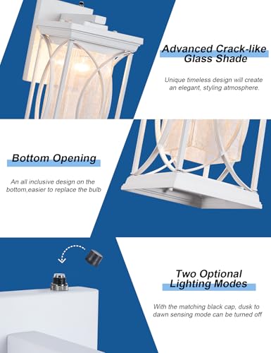 White Outdoor Sconce Dusk to Dawn Exterior Light Fixtures Wall Mount Porch Light Modern Outdoor Wall Light Aluminum with Crack