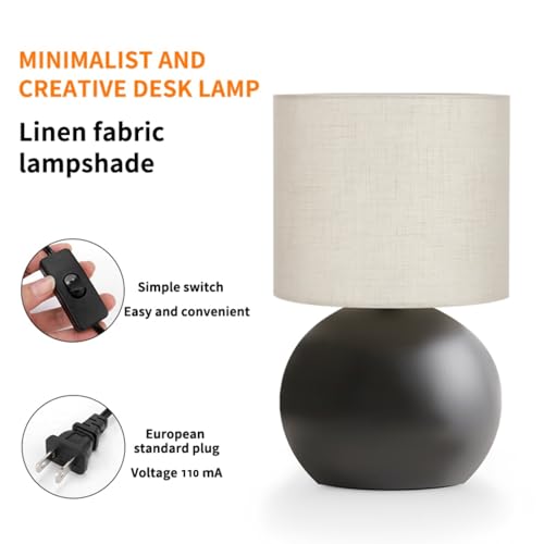 Modern Black Small Table Lamp with Cotton Linen Shade