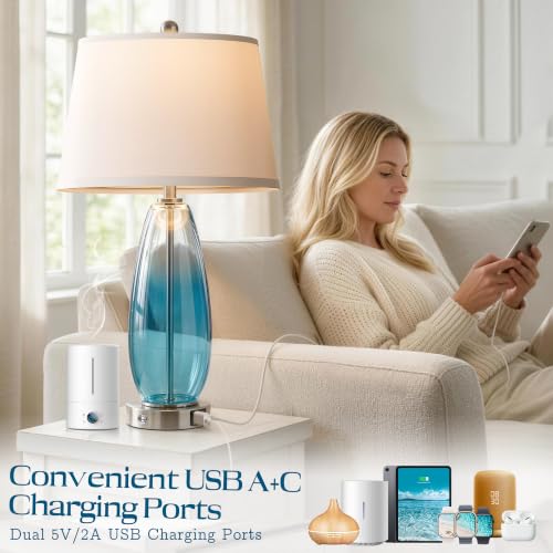 27" Glass Table Lamps for Living Room (Gradient Blue)