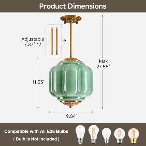 Semi Flush Mount Ceiling Light (Green 9")
