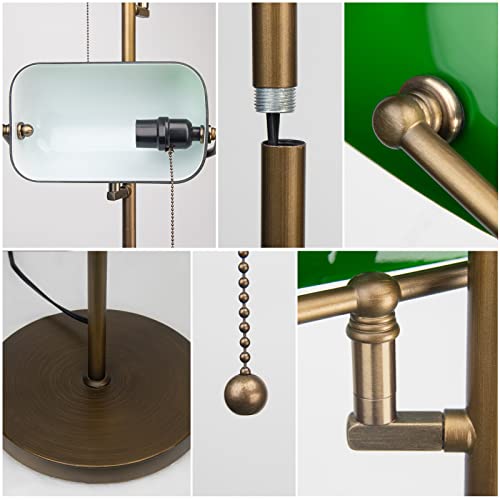 Green Glass Bankers Floor Lamp Classic Vintage Standing Lamp with Pull Chain Switch Adjustable Arm Reading Floor Light for Bedroom Headboard Workplace Office Piano Style Lamp