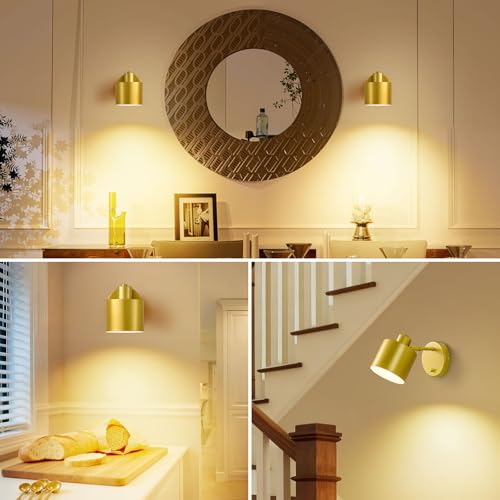 Dimmable Gold Hardwired Wall Sconce with Switch Set of 2