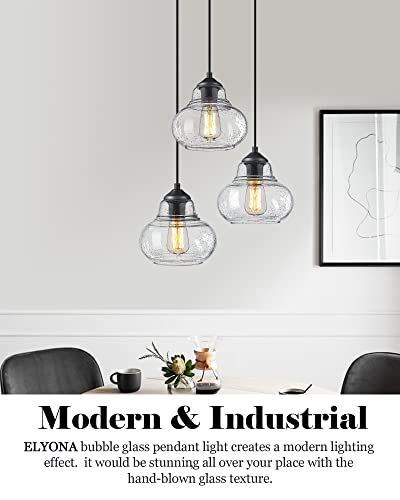 8 Inch Globe Pendant Light Bubble Glass Industrial Kitchen Island Hanging Pendant Light Fxiture Modern Hand Blown Seeded Glass for Farmhouse Dining Room Bar Bedroom Living Room Black