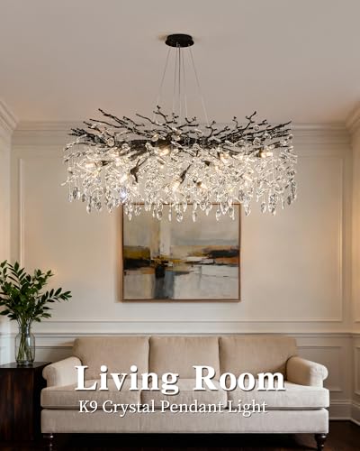 Modern Black Tree Branch Crystal Chandelier Luxury Crystal Pendant Lighting 40" Contemporary 14