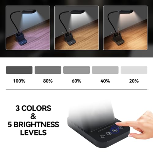 LED Desk Lamp with USB Charging Port for College Dorm Room