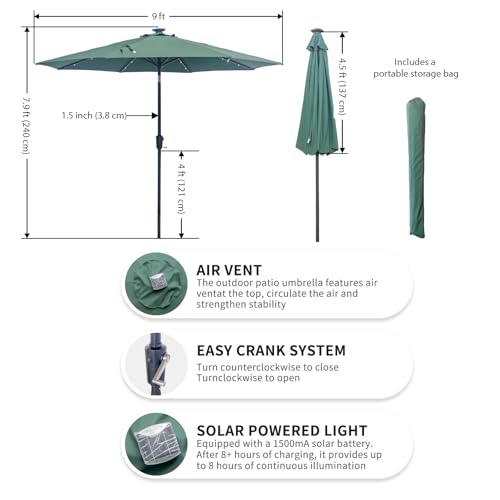 9FT Solar Patio Umbrella with 32 LED Lights