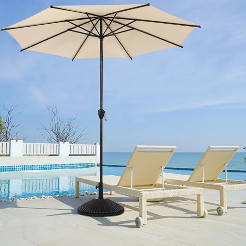 11FT Lyon Outdoor Patio Umbrella Outdoor Table Umbrella with Push Button Tilt and Crank Market Umbrella 8 Sturdy Ribs UV Protection Waterproof for Garden Deck Backyard Pool Beige