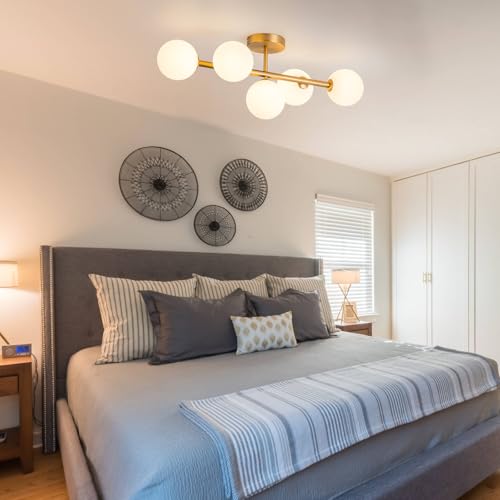 5 Light Semi Flush Mount Ceiling Light Frosted Globe