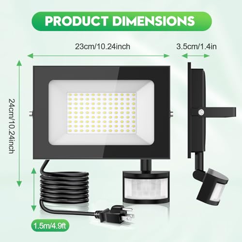 2 Pack 100w Led Motion Sensor Flood Light (2 Count)