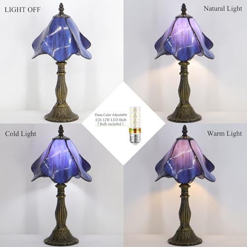 Small Tiffany Table Lamp Purple Morning Glory Style W8H14.5 Inch