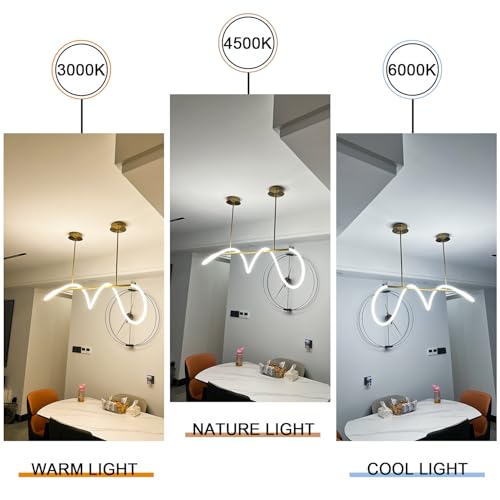 Modern LED Pendant Light Spiral Gold Modern Chandelier for Dining Room Light Fixture for Kitchen Island Lighting Adjustable Ceiling Hanging 47.2 Inch Dining Room Light Fixture with Remote