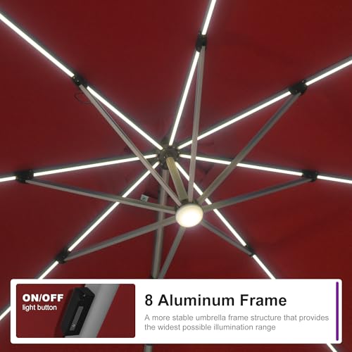 Cantilever Patio Umbrella 11ft Round Solar LED Light