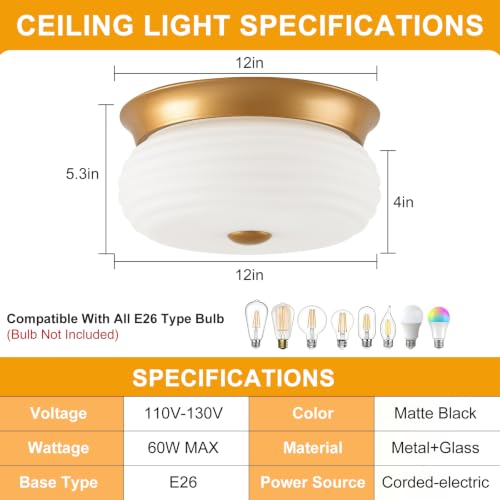 Gold Flush Mount Ceiling Light Fixtures (Gold-Milk Glass(No Assembly Required))