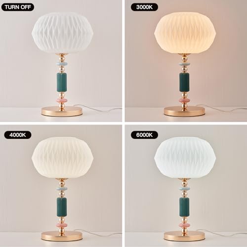 Milk White Glass Shade Table Lamp Modern Metal Desk Lamp with Plug Cord Switch for Bedroom Living Room